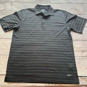Greg Norman Golf Polo Shirt Mens Large Gray Striped ML75  Play Dry Shark Fishing